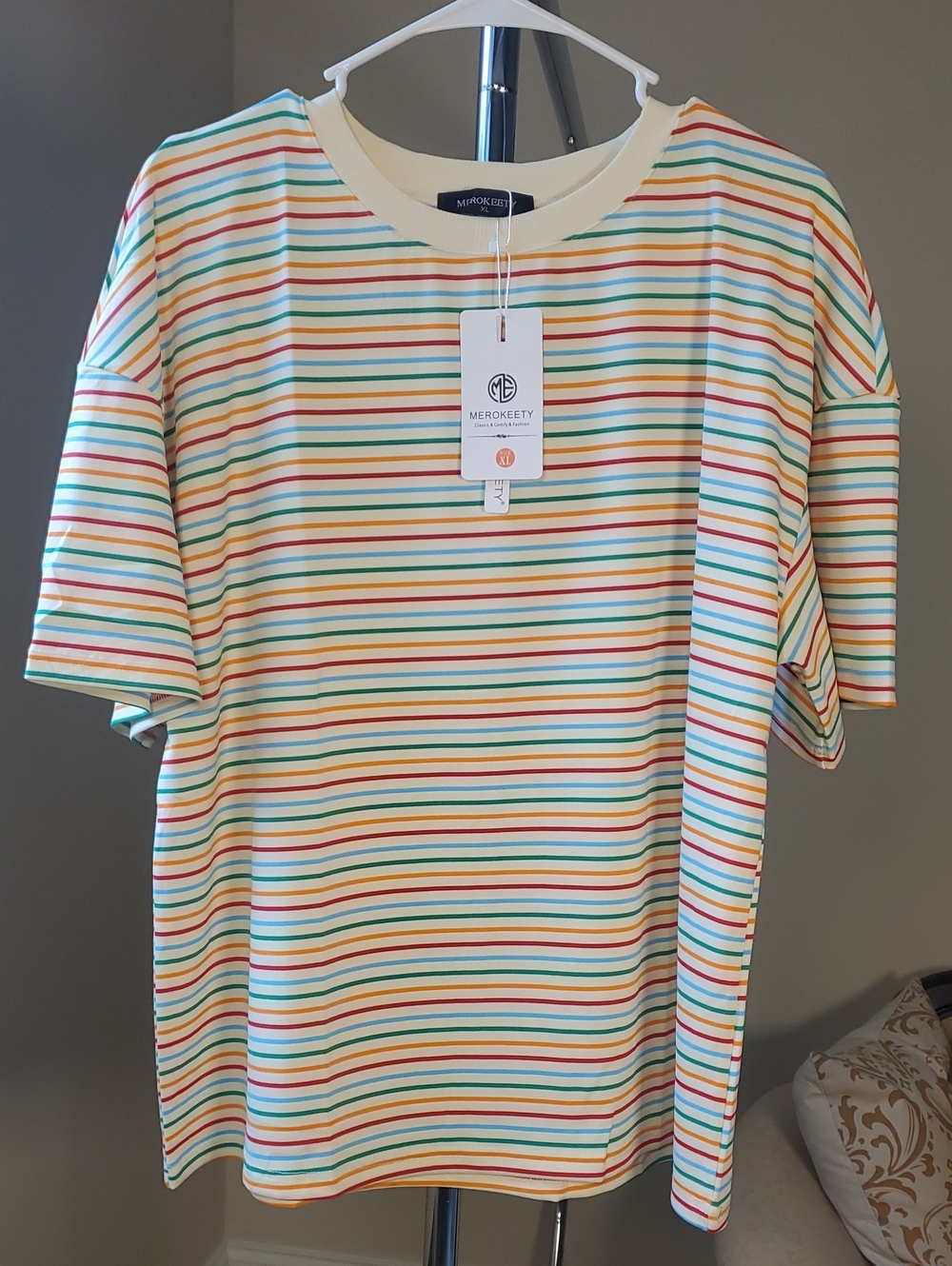 Merokeety Women's Multicolor Stripe Short Sleeve Top